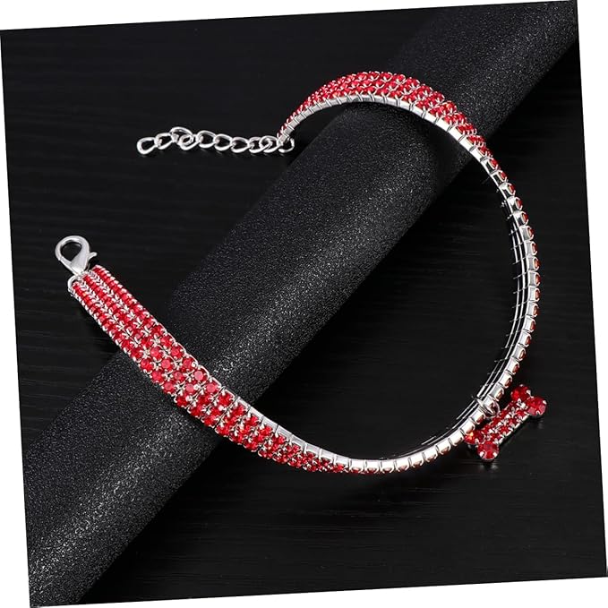 DECHOUS Rhinestone Pet Dog Collar with Shining Crystal Bone Pendant, Adjustable Buckle Size M Collar for Small to Medium Dogs, Luxury Bling Necklace for Puppy and Pet Supplies