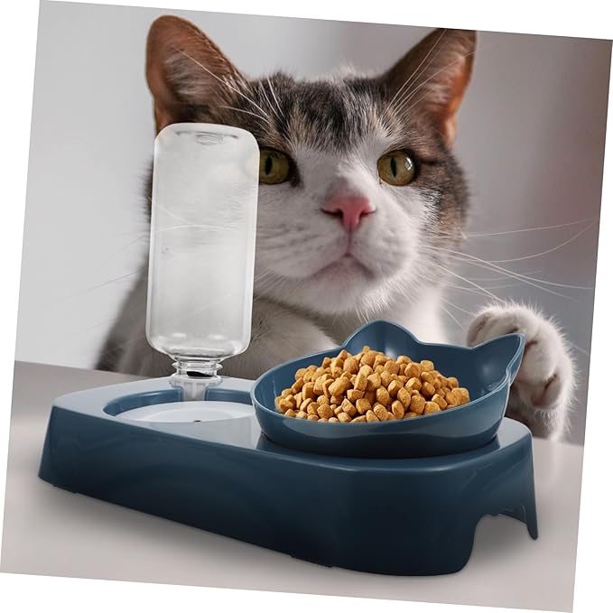 Sosoport Automatic Pet Water Dispenser Food Bowl Dual Feeder for Cats and Dogs Easy to Clean Non-Skid Design for Busy Pet Owners Blue Color