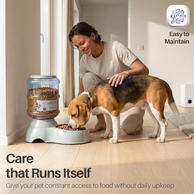 Flexzion Automatic Pet Feeder & Waterer Set of 2 Pack, Self Feeding Replenish Dog Cat Bowls, Gravity Food & Water Storage Container Fountain Jug Pet Supplies Plastic Skid Proof Rubber Feet (3 Gallon)