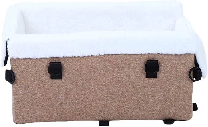 Rengue Portable Dog Car Seat, Soft Polyester Material, Secure Tether and Removable Cushion, Ideal Travel Bed for Small Dogs and Cats in Cars and SUVs (Khaki)