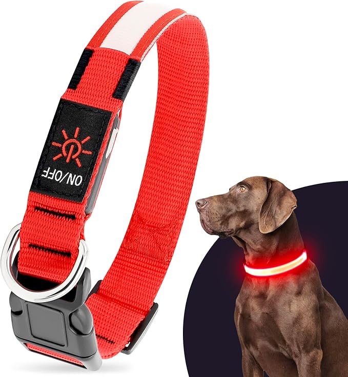Illumifun LED Dog Collar, USB Rechargeable Light Up Dog Collars, Flashing Dog Collar Light for Your Dogs Walking at Night (Red, X-Large)