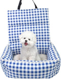 Pet Car Booster Seat for Small Dogs & Cats up to 25 lbs – Plaid Travel Seat with Safety Leash, Adjustable Straps, Non-Slip Base, 2-in-1 Convertible Bed, Detachable & Washable (Blue Plaid)