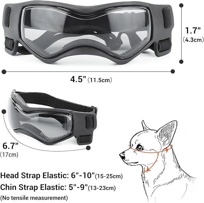 PETLESO Dog Goggles Small Breed, Dog Sunglasses UV Protection Puppy Eyewear for Small Pet Outdoor Riding Driving, Black S