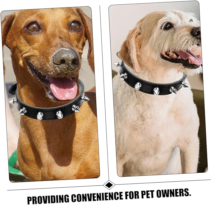 Rivet Dog Collar Adjustable Medium Size 2.0cm Wide Black Sturdy Leather Pet Collar for Walking and Training