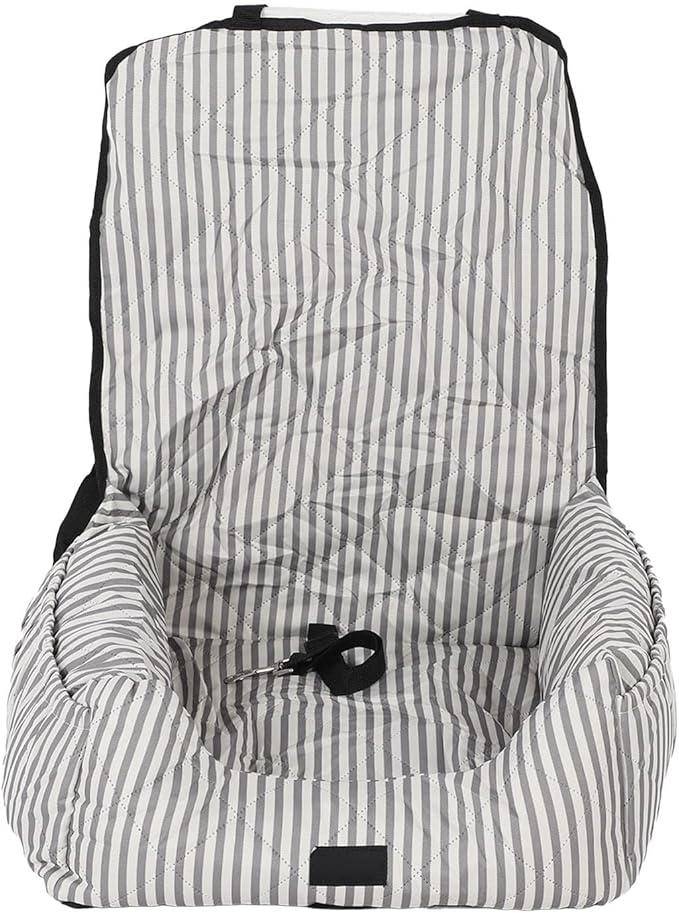 Dog Booster Seat Portable Detachable Polyester PP Cotton Puppy Dog Booster Seat Pet Car Travel Bed for Small Medium Dogs Grey White Stripes