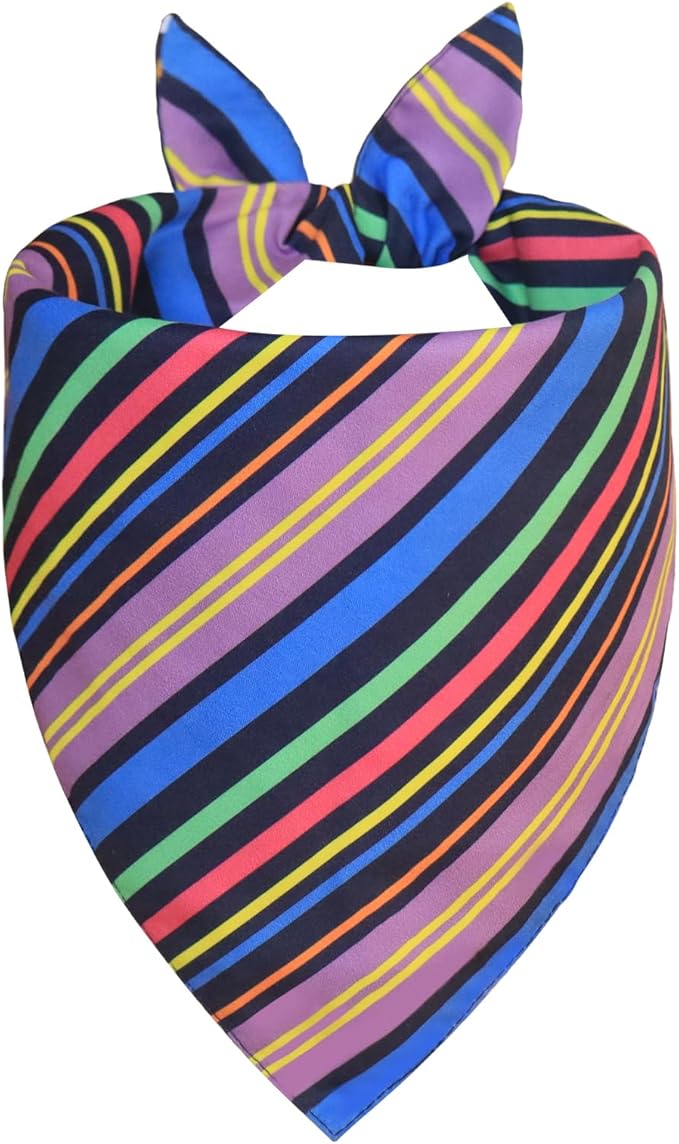 Easter Dog Bandana for Large X-Large Dogs 18-23" Neck - Reversible Navy Bunny & Pastel Stripes Scarf, Cute Pet Accessory for Spring Gift