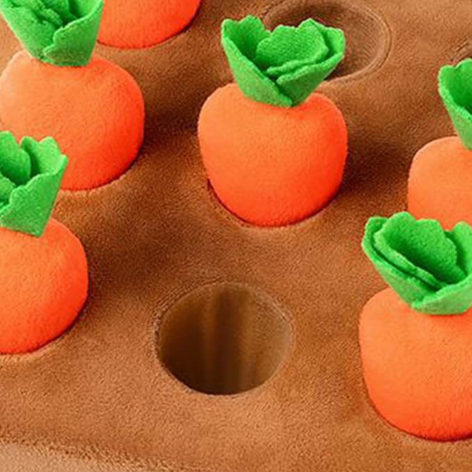 Carrot Snuffle Mat, Plush Carrot Interactive Feed Game, Plush Puzzle Toys, Non-Slip Nose Work Feed Games Pet Stress Relief with 9 Carrots