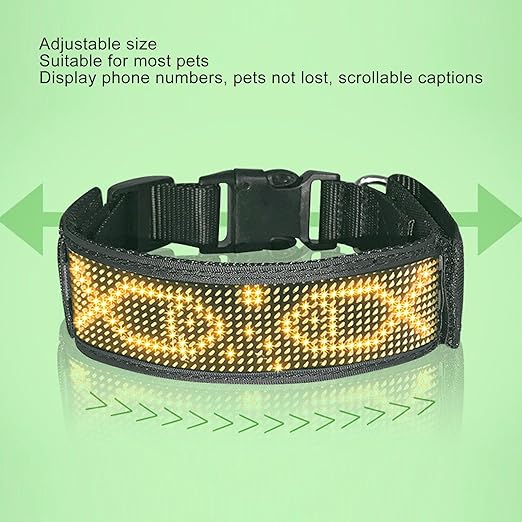 Programmable LED Collar, Rechargeable, Pet Dog Safety Flashing Light Up Neck, Mobile (Yellow)