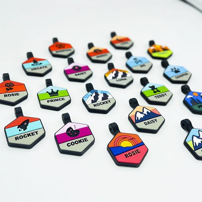 Silent Dog Tag Personalized with 5 Lines of Custom Deep Engraved Durable Soundless Silicone Pet ID Name Tag Hexagon Forest Night