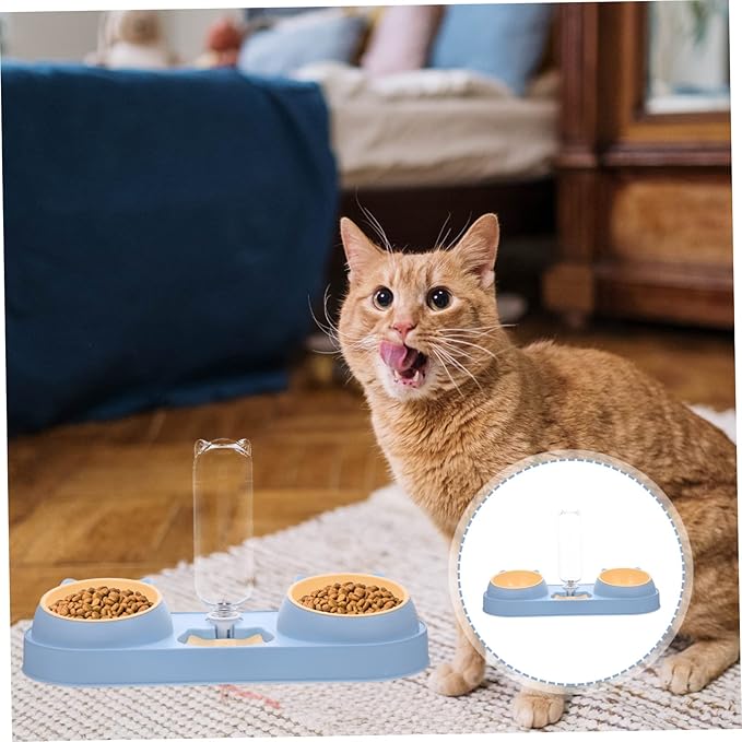 Double Bowl Pet Feeder Automatic Cat Dog Feeder Elevated Food Bowl Water Container Break-Resistant Easy Clean