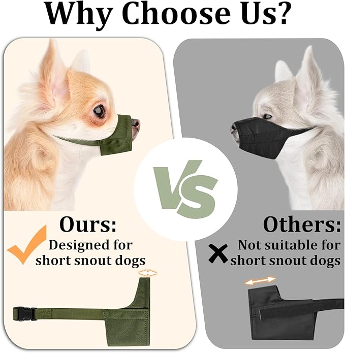 Mayerzon Short Snout Dog Muzzle, Small Muzzle for Chihuahua Shih Tzu American Bully Boxer Puppy, Soft Fabric Mouth Cover for Grooming Vet Visits, Prevent Biting Chewing Fighting