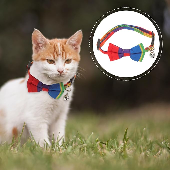 Beaupretty Dogs Bow Tie Rainbow Collar, Cute Cat Collar Adjustable Dog Cat Bowknot Collars with Bell for Cat Pet Supplies