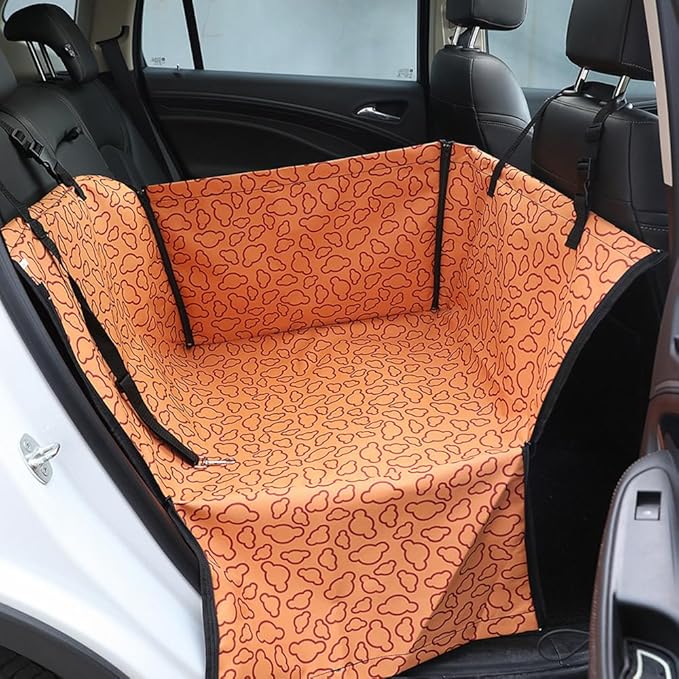 Pet Car Seat for BMW i7 M70 2025 Washable Dog Cat Portable Breathable Bag with Seat Belt Foldable Pet Seat Cover Suitable for Pets Up to 20kg,Orange Cloud