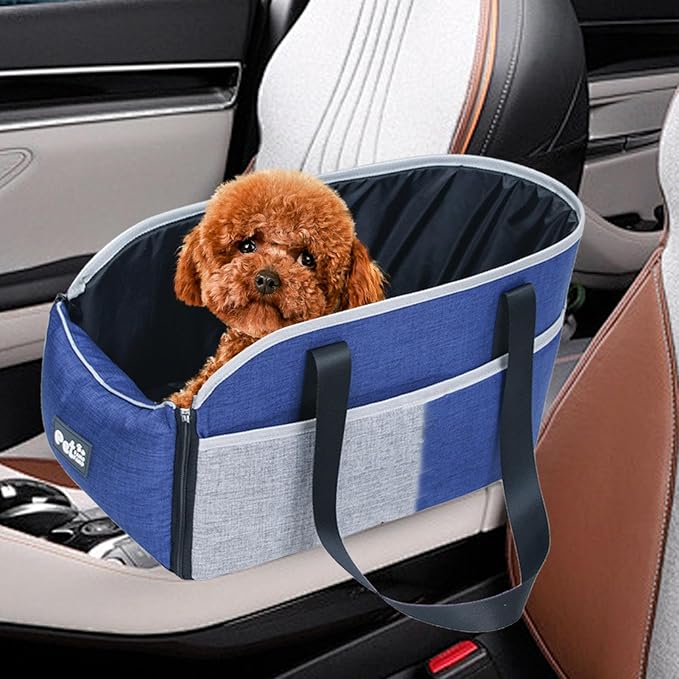 Center Console Dog Seat - Pets Weight Under 15 Lbs Travel Bags with Fixing Straps | Center Console Small Dog Cat for All Seasons | Dog Booster Car Seat Center Console | Car Pet Safety Seat