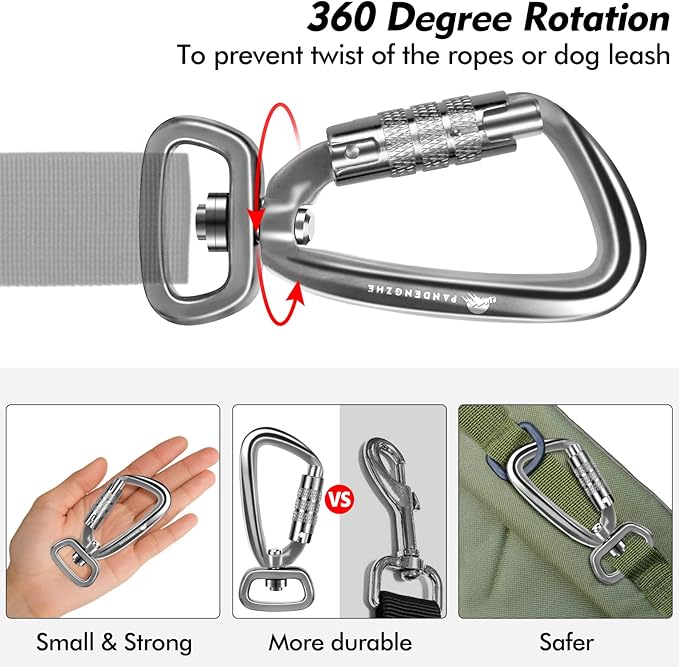 Locking Carabiner Clip 2.5" with Swivel Ring for Securing Pets, Dog Leash Harness, Camping, Hiking, Keychains
