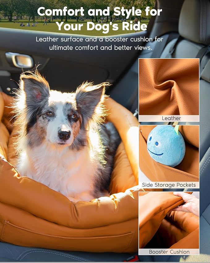 Dog Car Seat, Carseat for Medium Sized Dog, Dogbed for Car Back Seat, Travel Bed with Storage Pockets, Travel Accessories