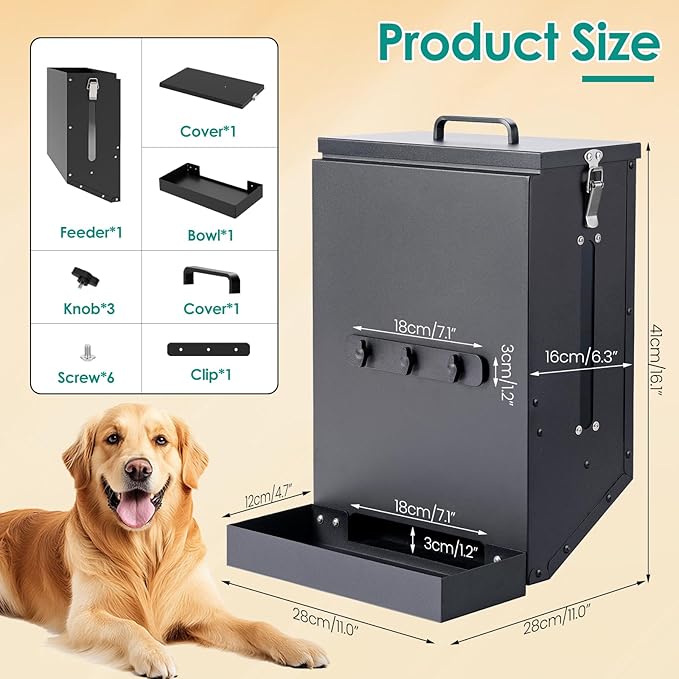 Hanging Cage Automatic Dog Feeder Large Breed,12L Dog Food Dispenser with Large Feeding Mouth Kennel-Gravity Pet Cage Feeder Galvanized Steel for Pet Crate & Metal Wire Kennel Indoor & Outdoor
