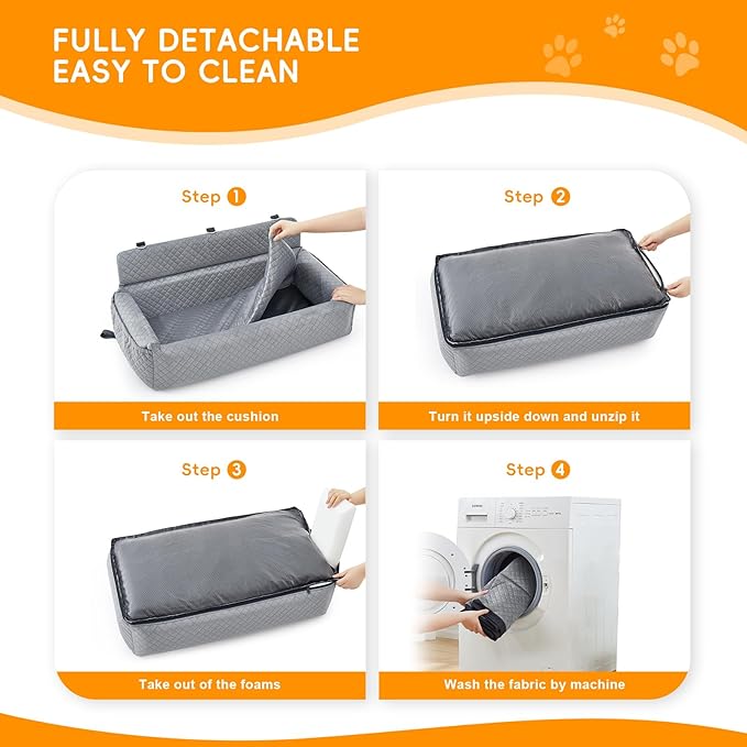 Dog Car Seat for Large Medium Dog,Washable Dog Booster Seat for Medium Large Dogs,Multi-Functional Dog Booster Seat with Thick Cushion, Safety Leashes Dog Sofa Cushion & Travel Dog Bed (Grey, 90cm)