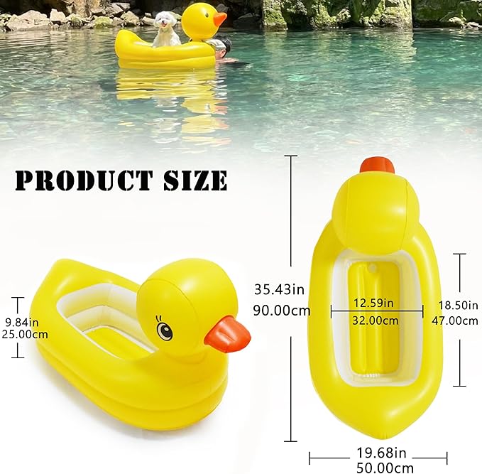 Pool Float Set for Dogs - Raft With Collapsible Bowl, Non-Toxic Water Toys for Small Dogs, Puppies and Doggies, Yellow Duck