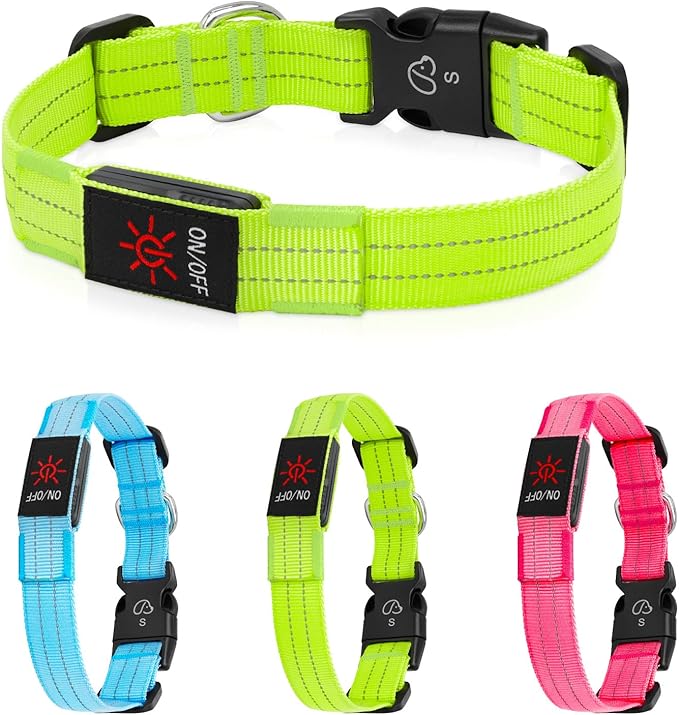 Light Up Dog Collars, LED Dog Collar Light Adjustable USB Rechargeable Super Bright Safety Light Glowing in The Dark Reflective Dog Collar for Medium Large Small Dogs