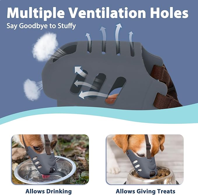 LUCKYPAW Dog Muzzle Soft Muzzle for Small Medium Dog Poodle Dachshund Silicone Cage Mouth Cover for Biting Chewing Funny Rhino Mouth Guard with Adjustable Strap