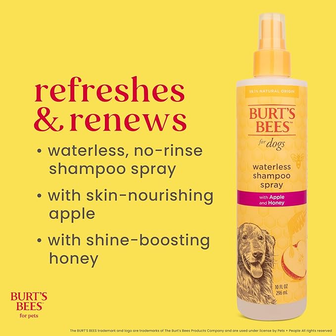 Burt's Bees for Pets Waterless Shampoo Spray for Dogs with Apple and Honey, 99.1% Natural Origin Formulas, Gentle Waterless Dry Dog Shampoo, 10 Fl Oz - 6 Pack