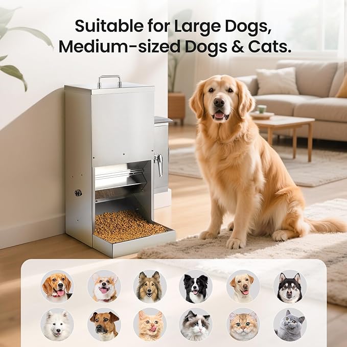 16L Dog Automatic Feeder for Large Pet Stainless Steel Dog Feeder with Timer, Wall-Mountable, Rodent-Proof, Extra-Large Tray for Large Pet