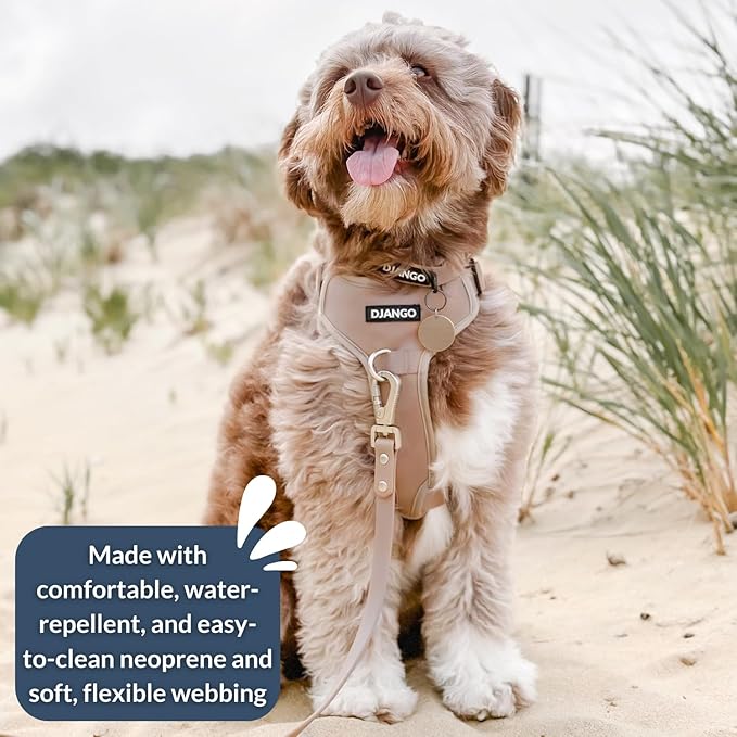 DJANGO Tahoe No Pull Dog Harness – Escape-Proof Dog Harness for Small Dogs with Front & Back Clips for Everyday Use – Adjustable, Padded, Reflective, Secure Fit, Easy On/Off – Sandy Beige, Small