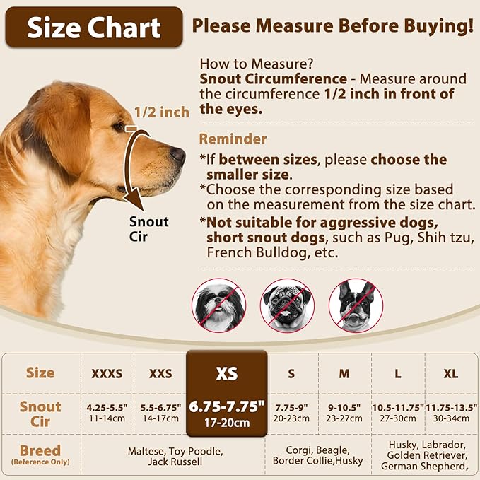 Crazy Felix Nylon Dog Muzzle for Small Medium Large Dogs Dachshund Beagle Poodle Labrador, Air Mesh Breathable and Drinkable Pet Mouth Guard for Anti-Biting Chewing Scavenging (XS, Reflective Trim)