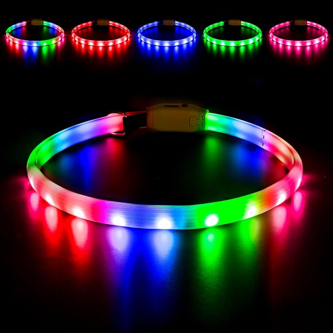 LED Dog Collar with 12 Lighting Modes-Rechargeable Dog Light Glow in The Dark for Night Walking, Adjustable Light Up Dog Collar for Small/Medium/Large Dogs, 1-H Charge & 12H Runtime, Yellow
