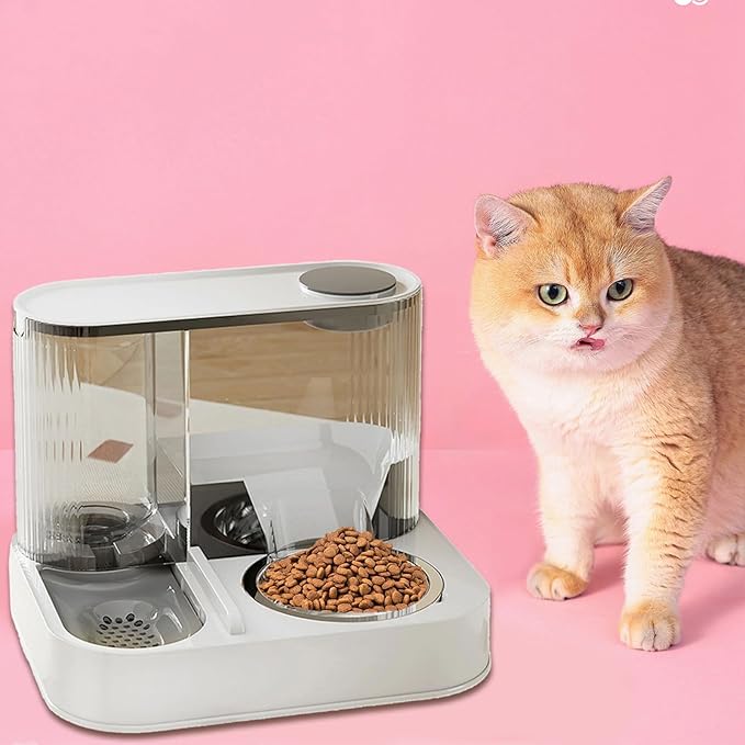 Elevated Pet Feeder and Water Dispenser, 2-in-1 Automatic Cat Dog Food Bowl with 10-Day Capacity, Circulating Water Fountain, Leak-Proof Detachable Stainless Steel Bowls, Raised Stand