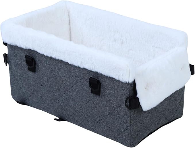 Diydeg Dog Car Seat, Soft Easy Installation Dog Booster Seat of Small Dogs and Cats, Portable Comfortable Travel Carrier Bed with Adjustable Straps for Cars, Trucks and SUVs (Grey)