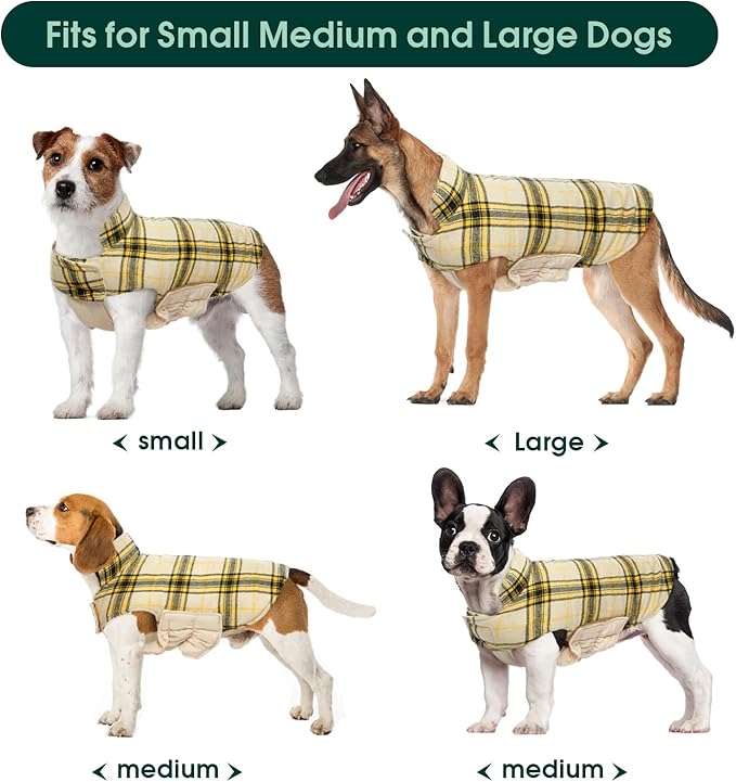 Kuoser Waterproof Dog Coat, Reversible Dog Jacket for Small Dogs, Adjustable Durable Doggie Winter Coat Warm Cozy Puppy Cold Weather Apparel from Small to Large Breed, Yellow S