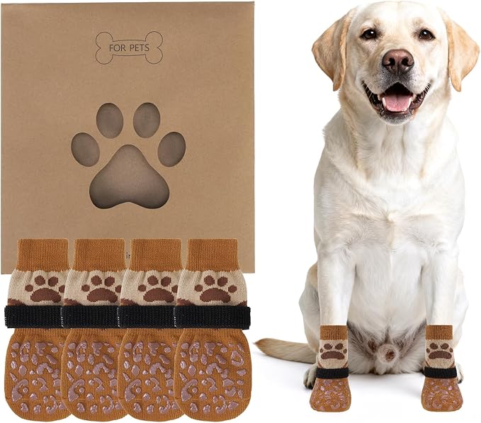 KOOLTAIL Dog Socks to Prevent Licking Paws for Hardwood Floors Anti Slip, Winter Warm Pet Boots&Paw Protector with Grippers, Double Sides Puppy Shoes Booties for Small Medium Large Senior Dogs