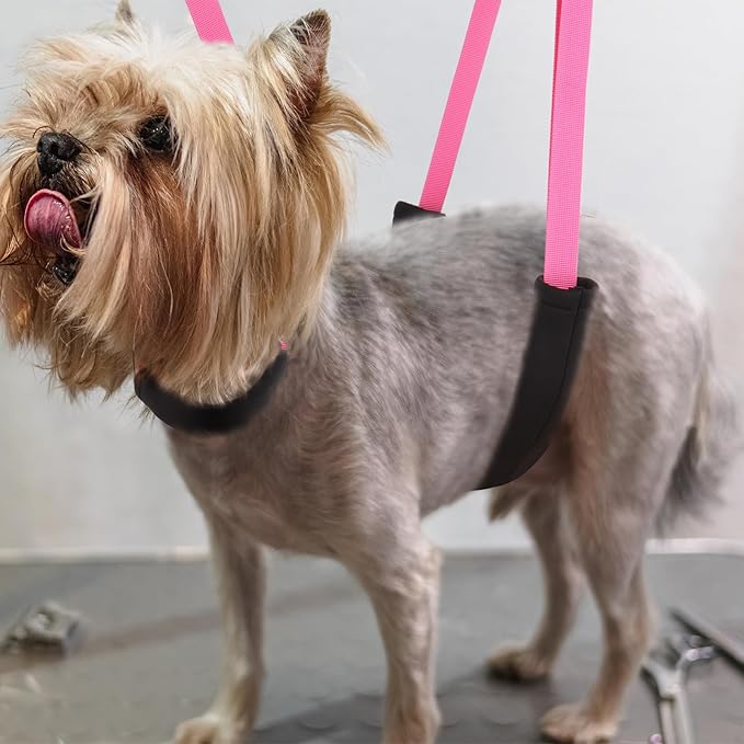 Dog Grooming Belly Strap - 3PCS Grooming Restraint Set Adjustable Belly Band Loops Strap with Padded Support & Loop Extension Straps Pet Grooming Harness Kit for Dogs (Light Pink)