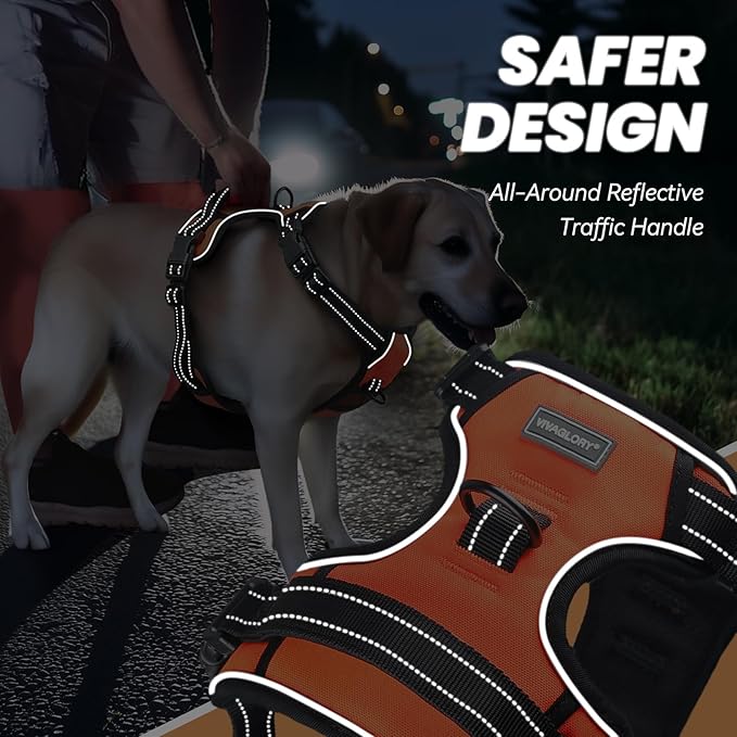 VIVAGLORY Dog Harness Easewalk No Pull Dog Harness with Handle Front Clip & Back Clip for Training Walking Lifting, No Pull Adjustable Easy On Padded Comfortable for Pet, S, Orange - Plain