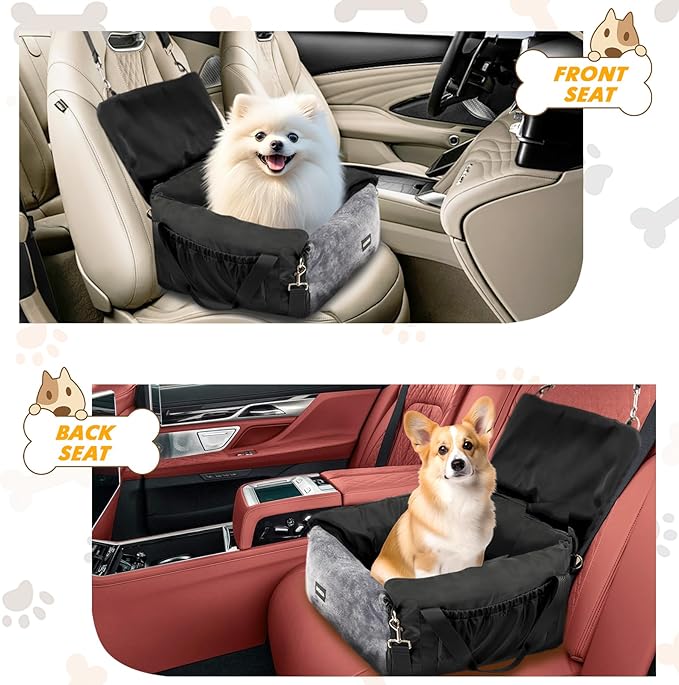 Dog Car Seat Cover for Cars, Dog Seat Cover Hammock, Non-Slip Backseat Extender with Mesh Window, Safety Leashes & Pockets, Waterproof Pet Car Protector for SUV, Truck, Sedan (Fits10-30lbs)
