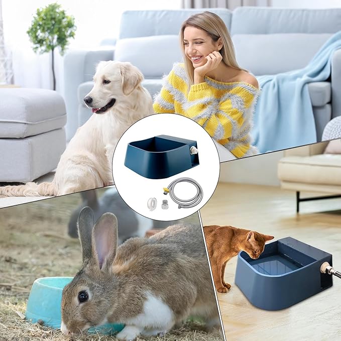 Refillable Dog Water Bowl - Slow Water Feed Dispenser, Water Drinking Fountain Bottle Bowl | Outdoor Float Valve Drinker for Animals, Livestock Water Trough Dispenser with Quick Connecting Pipe Hose