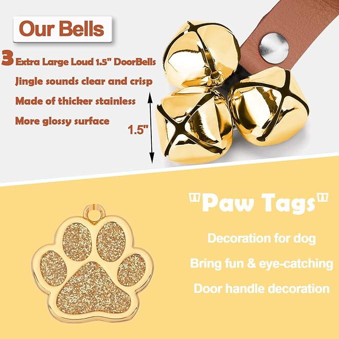 Leather Dog Bells, Puppy Potty Training Bell Dog Doorbell Potty Train Dog Bell for Potty Training Door Bells for Dogs to Ring to Go Outside Jingle Bells (Leather Brown, Paw 1 PCS)