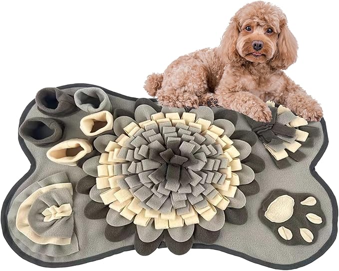 Snuffle Mat for Dog 25x17 Inch Large Washable Dog Snuffle Master with Bb Squeaker Non-slip Sniffing Feeding Mat Funny Brain Games Sniffing Toys for Dogs Brain Games for Small Medium Large Dogs Grey