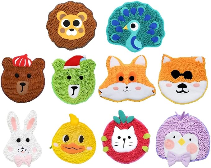 Fluffy Animal Face Snuffle Mat for Pets Interactive Nose Work Toy for Rabbits Hamsters Chinchillas and Dogs (V10)