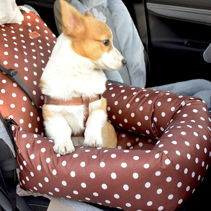 Dog Bed Dog Car Seat Puppy Pet Car Booster Seat,Detachable Non-Slip Dog Travel Car Carrier Bed with Clip-On Safety Leash,Removable Washable Cover for Small and Medium Pets