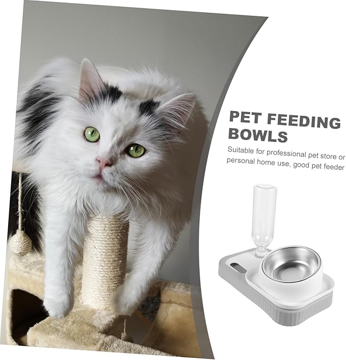 Automatic Pet Feeder and Waterer Dual Bowls for Cats and Smooth for Comfortable Feeding and Drinking Reduces Abdominal Pressure