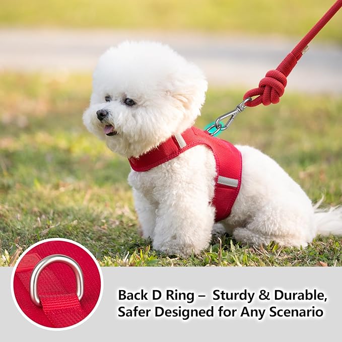 Dog Harness for Puppy – Adjustable Reflective Easy Put On Soft Mesh Vest for Small Dogs with 2 Patches (Burgundy Red,L)