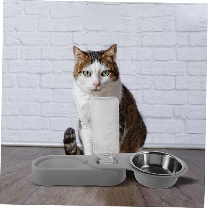 Milisten Household Cat Water Dispenser Automatic Feeder Stainless Steel Dual Bowl Design for Cats and Pets Convenient Pet Feeding Gray