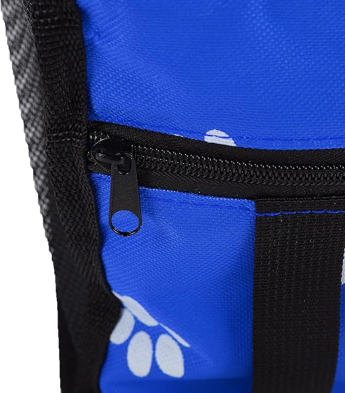 Pet Carrier Cage Dog Car Seat Bear Pattern Washable Foldable Pet Safety Travel Seat with Support Rod for Cars Oxford Cloth Material (Blue paw Print Support Stick Style)