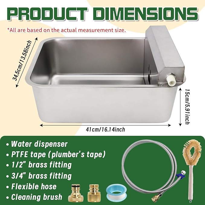 5.5Gal/20L Large Automatic Dog Water Dispenser,Stainless Steel Waterer Feeder Large Water Bowl for Pets & Livestock,Water Auto Fill Waterer with Float Valve Hose Quick Connector,Fit GHT 3/4" Faucet