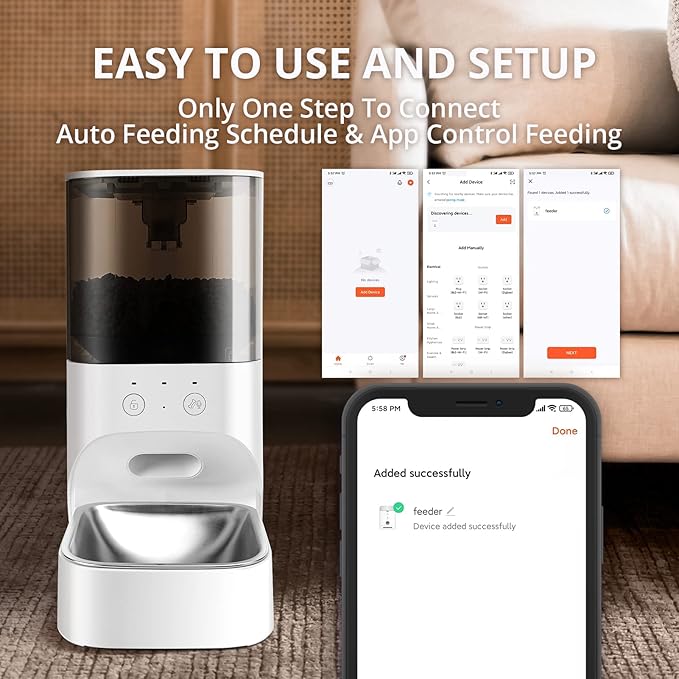 Automatic Cat Feeder, Timed Cat Feeder with APP Control,Dog Food Dispenser with Stainless Steel and Lock Lid, 30S Voice Recorder, 4L Programmable Pet Feeder,Up to 20 Portions 10 Meals Per Day