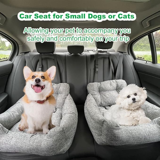 Dog Car Seat, Adjustable Safety Leash Pet Seat, Comfortable Cotton Fill for Small, Medium & Large Dogs Cats, Ideal for Cars, SUVs, Trucks & Home Use (Single)