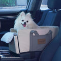 Center Console Dog Car Seat - Small Pet Car Seat for Puppies and Cats with Storage Pocket and Leash, Leather Waterproof Small Dog Seat with Portable Travel Shoulder Strap